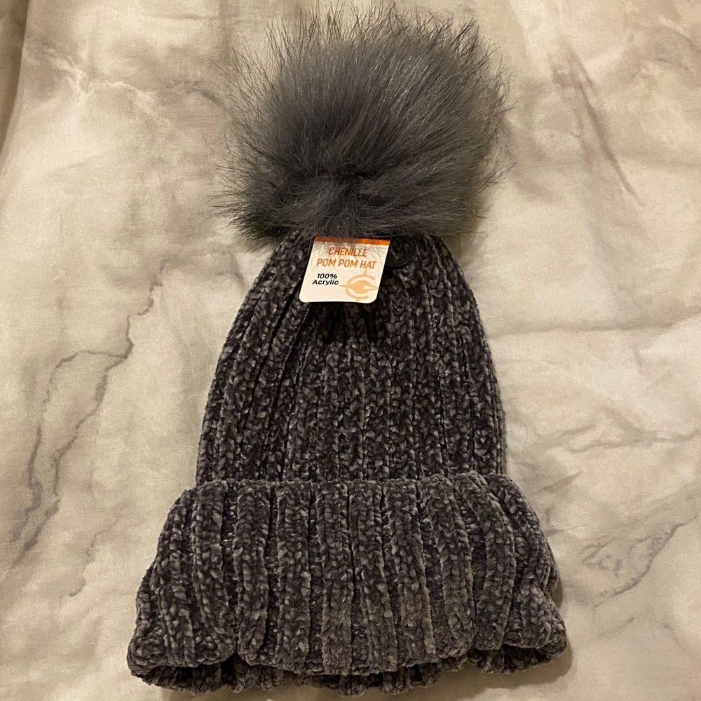 Cozy Gray Pom Pom Hat